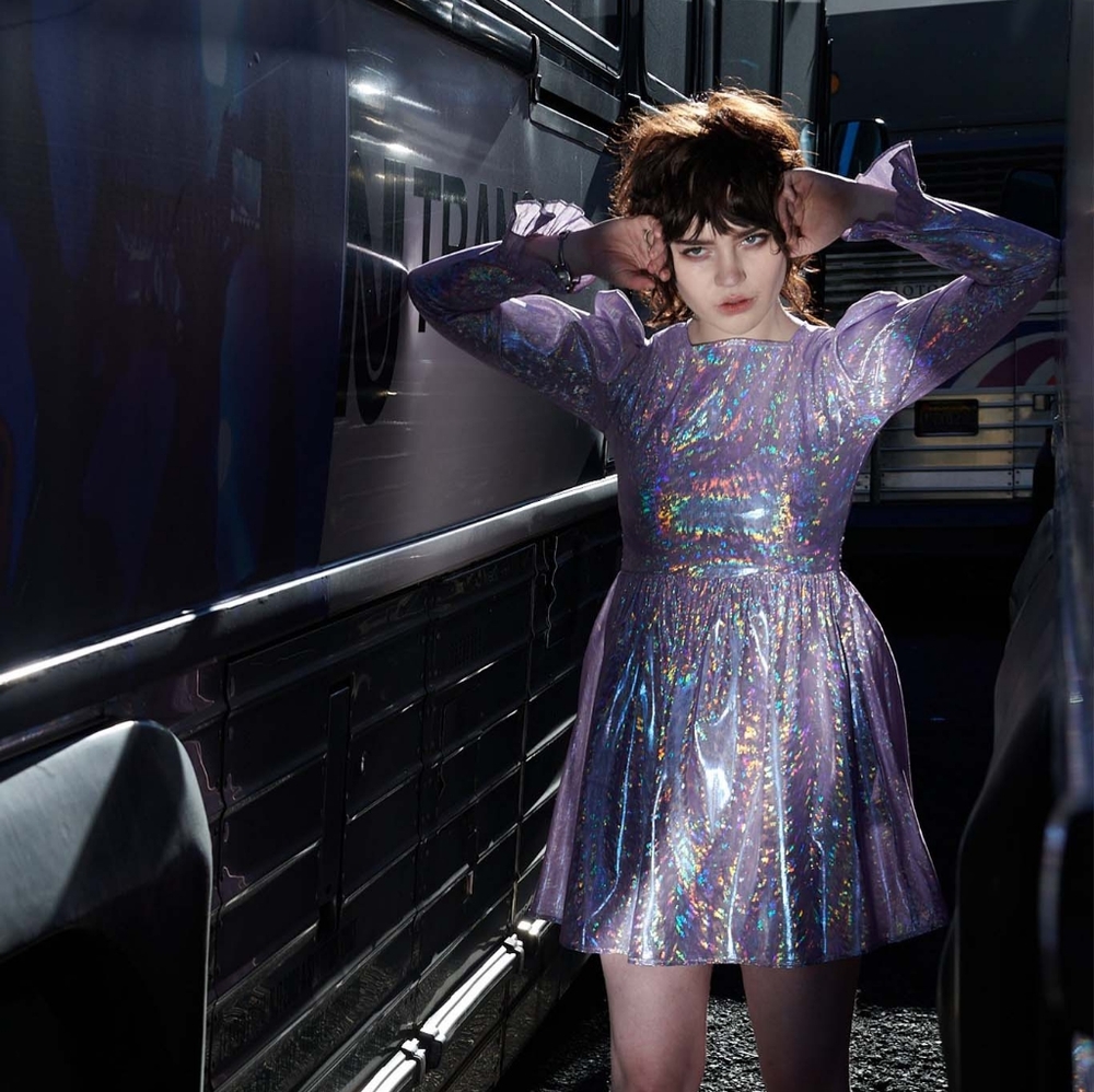 Batsheva Mini Prairie Dress in lavender holographic lamé